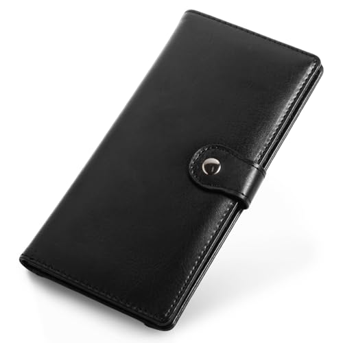 Kamo Schlanke RFID-blockierende Ledergeldbörse für Damen – Faltbare kompakte Geldbörse mit Münzfach mit Reißverschluss und Kartenfächern, Schwarz, Minimalistisch von Kamo