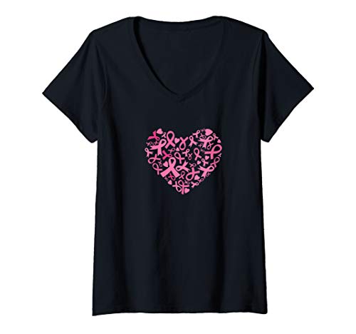 Damen Rosa Schleife gegen Brustkrebs T-Shirt mit V-Ausschnitt Damen Rosa Schleife gegen Brustkrebs T-Shirt mit V-Ausschnitt von Kampf gegen Brustkrebs Sport