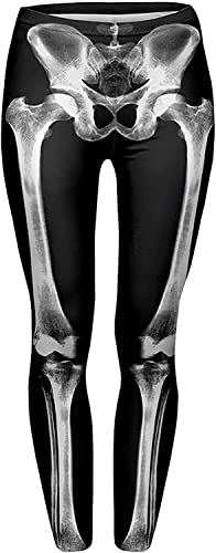 Kamviluer Halloween Leggings Frauen Halloween Kostüm Leggings Workout Laufen Skelett Enge Stretch Lustige Hose, I Skelett 1, 32-38 von Kamviluer