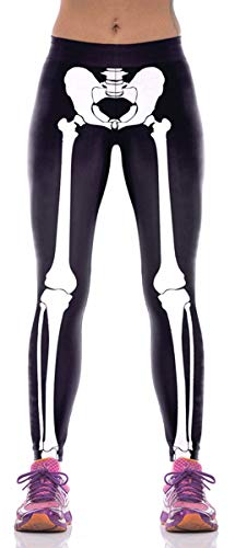 Kamviluer Halloween Leggings Frauen Halloween Kostüm Leggings Workout Laufen Skelett Enge Stretch Lustige Hose, I Skelett 3, 32-38 von Kamviluer