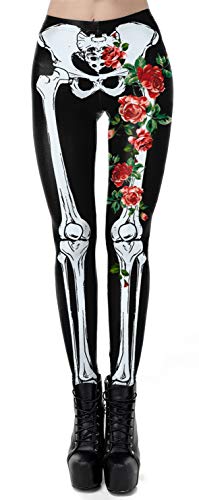 Kamviluer Halloween Leggings Frauen Halloween Kostüm Leggings Workout Laufen Skelett Enge Stretch Lustige Hose, I Skelett 4, 32-38 von Kamviluer