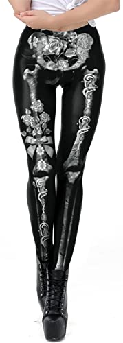 Kamviluer Halloween Leggings Frauen Halloween Kostüm Leggings Workout Laufen Skelett Enge Stretch Lustige Hose, I Skelett 9, 32-38 von Kamviluer