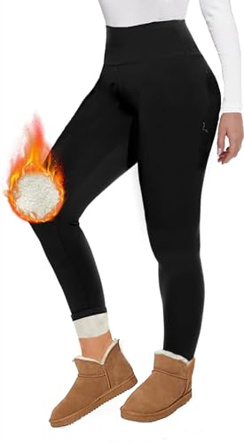 Kamviluer Fleece-gefütterte Leggings für Damen, Thermo-Leggings, hohe Taille, Winter, warm, schwarz, für Wandern, Sport, Workout, Yogahose, Schwarz , XL von Kamviluer