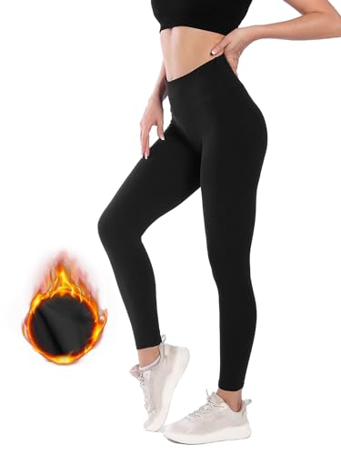 Kamviluer Thermo-Leggings für Damen, mit Fleece gefüttert, hohe Taille, schwarze Winter-Leggings, warme Yogahose für Laufen, Workout, Fitnessstudio, Schwarz , L-XL von Kamviluer