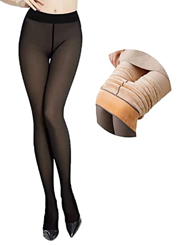 Kamviluer Warme Fleece-gefütterte Winterstrumpfhose für Damen, warme Strumpfhose, Leggings, Damen, durchscheinend, dicke Thermo-Strumpfhose für den Winter, Schwarze Strumpfhose, extra dick, 300 g (-5 von Kamviluer