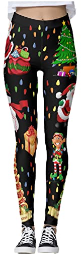 Kamviluer Weihnachtsleggings für Damen, Weihnachten, Kostüm, Leggings, Workout, Laufen, Weihnachten, Strumpfhose, Stretch, lustige Hose, A-xmas16, 32-38 von Kamviluer