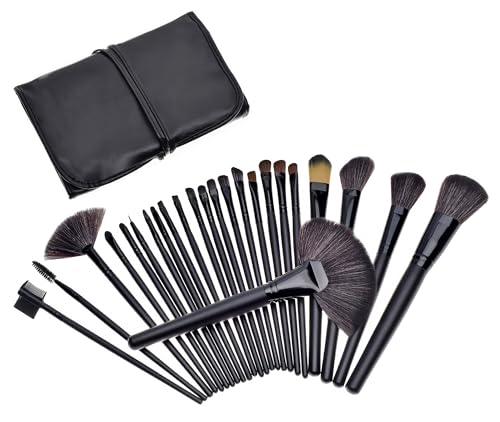 KanCai 24-Piece Professional Makeup Brush Set,Cosmetic Set for Blending, Eye Shadow, Foundation, Concealer, Cosmetic Brush Set with Eye Shadow Brush/Rouge Brushes (Schwarz) von KANCAI