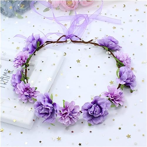 Brautgirlande, Blumenkranz, Krone, Waldstil, Hochzeit, Braut-Stirnband, Tiara, Nachahmung, klare Blume, grünes Blatt, Krone, Kopfschmuck, Damen-Haarkranz, Haarreifen (Farbe: A Lavendel) (Color : Sky von KanDuo