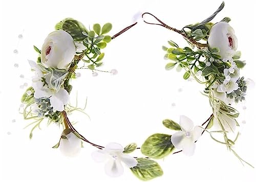 Brautgirlande Blumenkranz Krone, Frauen Hochzeit Party Kopfbedeckung Mädchen Blumenkranz Krone Festival Stirnband Kopfschmuck Verstellbare Blumengirlande von KanDuo