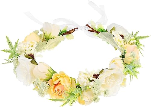 Brautgirlande Blumenkranz Krone, Kranz Stirnband Blumenhaarschmuck Blumenkrone Stirnband Mädchen Blumenkranz Kopfschmuck (Farbe: Champagner, Größe: 29,5 x 22 x 5 cm) (Color : Champagne, Size : 29.5X von KanDuo