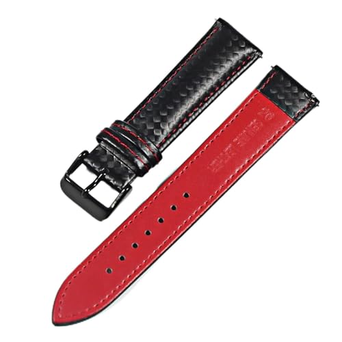 KanaAt LKQASD Armband aus echtem Leder, Karbonfaser-Maserung, Uhrenarmband, 18 mm, 20 mm, rote Nähte, orangefarbene Nähte, 22 mm, Schnellverschluss-Uhrenarmband (Color : Red line-BK, Size : 22mm) von KanaAt