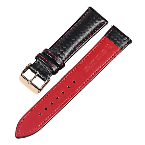 KanaAt LKQASD Armband aus echtem Leder, Karbonfaser-Maserung, Uhrenarmband, 18 mm, 20 mm, rote Nähte, orangefarbene Nähte, 22 mm, Schnellverschluss-Uhrenarmband (Color : Red line-RG, Size : 18mm) von KanaAt