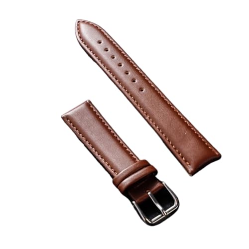 KanaAt LKQASD Echtes Lederarmband, weiches Material, Uhrenarmband, 12, 14, 16, 18, 20, 21, 22 mm, mit silberfarbener Edelstahl-Schnalle (Color : Brown, Size : 21mm) von KanaAt