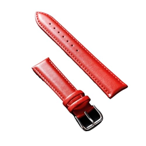 KanaAt LKQASD Echtes Lederarmband, weiches Material, Uhrenarmband, 12, 14, 16, 18, 20, 21, 22 mm, mit silberfarbener Edelstahl-Schnalle (Color : Red, Size : 16mm) von KanaAt