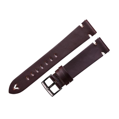 KanaAt LKQASD Lederarmband 18mm 20mm 22mm Ölwachs Echte Uhrenarmbänder Rotbraun Handgefertigtes Schnellverschluss-Rindslederarmband Kompatibel mit Gear S3 (Color : Coffee Brown-black, Size : 18mm) von KanaAt