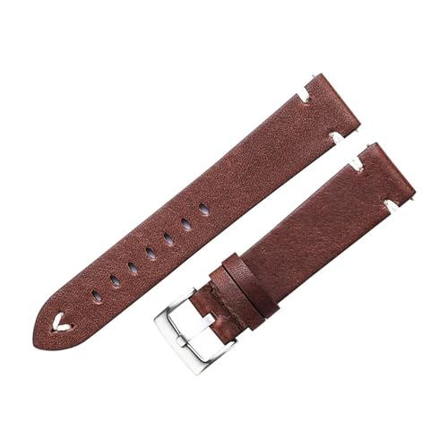 KanaAt LKQASD Lederarmband 18mm 20mm 22mm Ölwachs Echte Uhrenarmbänder Rotbraun Handgefertigtes Schnellverschluss-Rindslederarmband Kompatibel mit Gear S3 (Color : Red Brown-Silver, Size : 20mm) von KanaAt