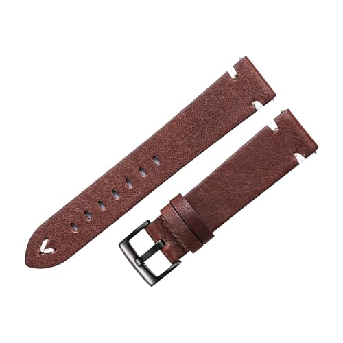 KanaAt LKQASD Lederarmband 18mm 20mm 22mm Ölwachs Echte Uhrenarmbänder Rotbraun Handgefertigtes Schnellverschluss-Rindslederarmband Kompatibel mit Gear S3 (Color : Red Brown-black, Size : 18mm) von KanaAt