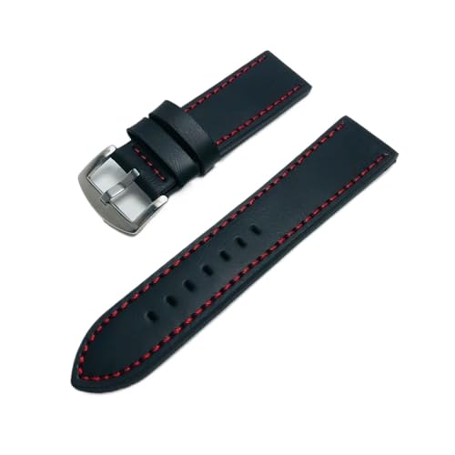 LKQASD 16mm 18mm 20mm 22mm Frauen Männer Armband Echtes Leder Uhr Bands Straps Uhren Zubehör Kaffee Schwarz gürtel Strap Ersatz (Color : Black Red, Size : 18mm) von KanaAt