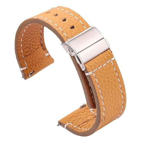 LKQASD Weiches Echtleder Smart Watch Band 18 20 22 24mm Damen Herren Rindslederarmband Braun Schwarz Schnellverschluss Armband Armband (Color : Brown, Size : 22mm) von KanaAt