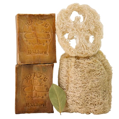 Kanaan Aleppo Seife Original 2x 200g mit Luffa – 15% Lorbeeröl & 85% Olivenöl Naturseife, Männer Haarseife & Duschseife, Antibakterielle Grüne Seife, Biologisch Abbaubare Bio Olivenseife Kanaan Aleppo Seife Original 2x 200g mit Luffa – 15% Lorbeeröl & 85% Olivenöl Naturseife, Männer Haarseife & Duschseife, Antibakterielle Grüne Seife, Biologisch Abbaubare Bio Olivenseife von Kanaan