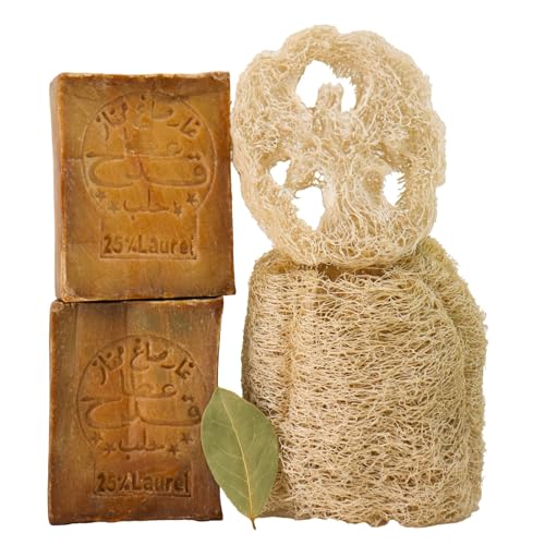 Kanaan Aleppo Seife Original 2x 200g mit Luffa – 25% Lorbeeröl & 75% Olivenöl Naturseife, Männer Haarseife & Duschseife, Antibakterielle Grüne Seife, Biologisch Abbaubare Bio Olivenseife Kanaan Aleppo Seife Original 2x 200g mit Luffa – 25% Lorbeeröl & 75% Olivenöl Naturseife, Männer Haarseife & Duschseife, Antibakterielle Grüne Seife, Biologisch Abbaubare Bio Olivenseife von Kanaan