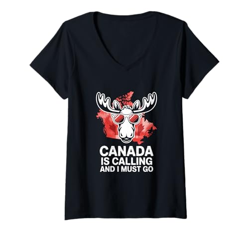 Damen Canada is Calling and I Must GO Kanada Elch Reise T-Shirt mit V-Ausschnitt Damen Canada is Calling and I Must GO Kanada Elch Reise T-Shirt mit V-Ausschnitt von Kanada Elch Ahornblatt Reise Outdoor Natur