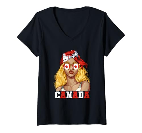Damen Kanada Kanadier Frau T-Shirt mit V-Ausschnitt von Kanadier Kanada Geschenk
