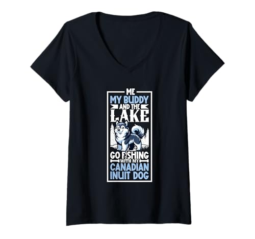 Damen Angeln und Kanadischer Eskimohund T-Shirt mit V-Ausschnitt Damen Angeln und Kanadischer Eskimohund T-Shirt mit V-Ausschnitt von Kanadischer Eskimohund Designs
