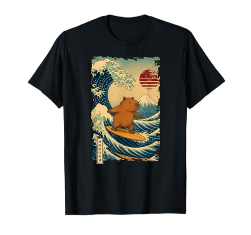 Capybara Japanische Kanagawa Wave Surfen Japan Jungen Mädchen T-Shirt Capybara Japanische Kanagawa Wave Surfen Japan Jungen Mädchen T-Shirt von KanagawaAxis1