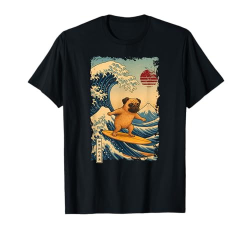 Mops Hund Surfen Japanische Kanagawa Wave Japan Mama Papa Kinder T-Shirt Mops Hund Surfen Japanische Kanagawa Wave Japan Mama Papa Kinder T-Shirt von KanagawaAxis1