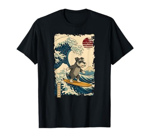 Schnauzer Hund Japanische Kanagawa Wave Surfen Mama Papa Kinder T-Shirt von KanagawaAxis1