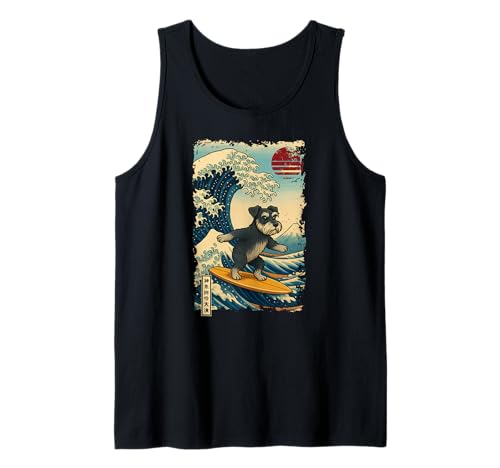 Schnauzer Hund Surfen Japanische Kanagawa Wave Japan Mama Papa Tank Top von KanagawaAxis1