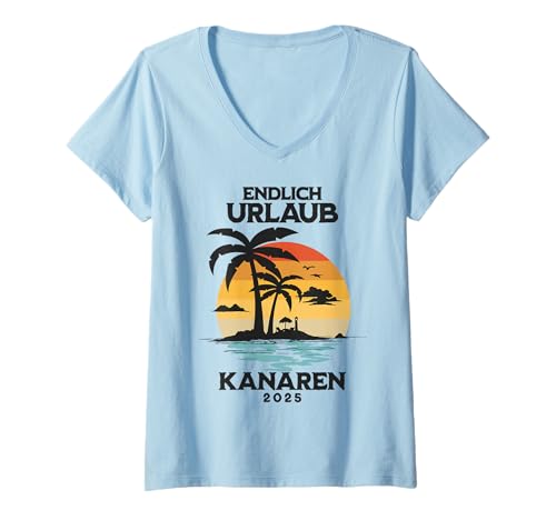 Damen Endlich Urlaub Kanaren 2025 Urlaub Palmen Kanaren T-Shirt mit V-Ausschnitt Damen Endlich Urlaub Kanaren 2025 Urlaub Palmen Kanaren T-Shirt mit V-Ausschnitt von Kanarische Inseln Bekleidung & Geschenkideen