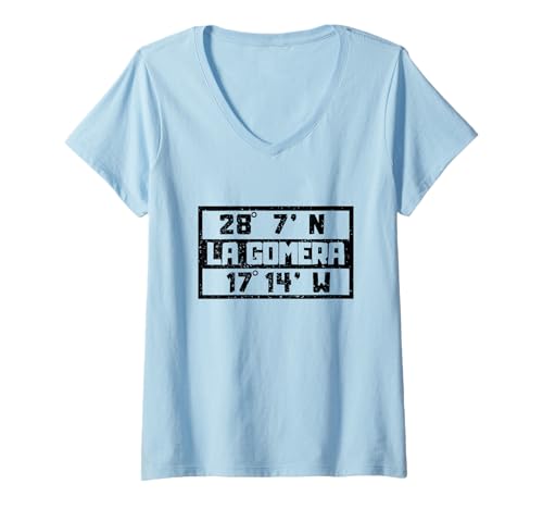 Damen La Gomera Koordinaten Kanaren Spanien Urlaub La Gomera T-Shirt mit V-Ausschnitt Damen La Gomera Koordinaten Kanaren Spanien Urlaub La Gomera T-Shirt mit V-Ausschnitt von Kanarische Inseln Bekleidung & Geschenkideen