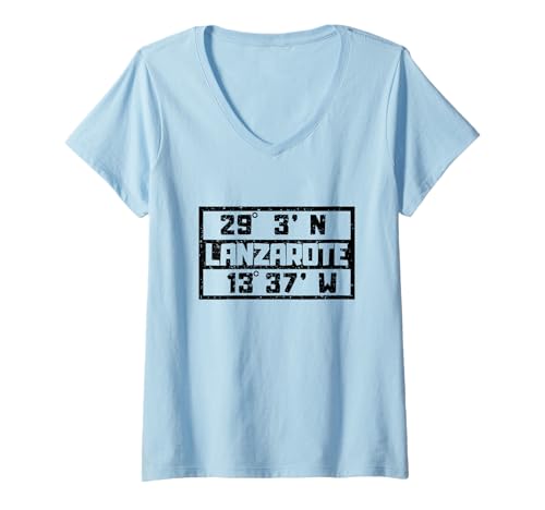 Damen Lanzarote Koordinaten Kanaren Spanien Urlaub Lanzarote T-Shirt mit V-Ausschnitt Damen Lanzarote Koordinaten Kanaren Spanien Urlaub Lanzarote T-Shirt mit V-Ausschnitt von Kanarische Inseln Bekleidung & Geschenkideen