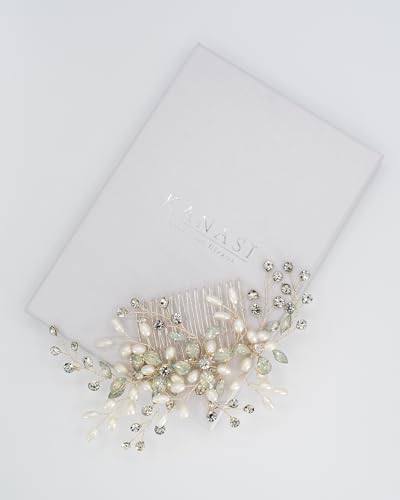Bridal Hair Comb with Pearls and Crystals – Elegant Silver Tone Wedding Hairpiece – Handmade Hair Accessory for Updos and Braids – Gift Box Option (gift box included) von Kanasi