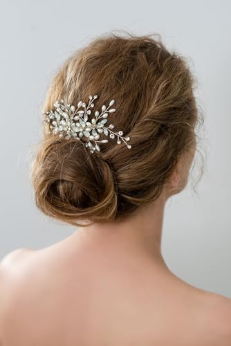 Bridal Hair Comb with Pearls and Crystals – Elegant Silver Tone Wedding Hairpiece – Handmade Hair Accessory for Updos and Braids – Gift Box Option (standard) von Kanasi