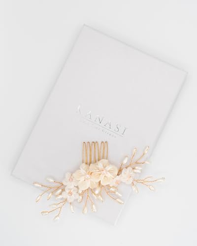 Bridal Hair Comb with Pearls and Flowers – Handmade Hairpiece for Wedding, Prom or Special Occasion – Gift Box Option (gift box included) von Kanasi