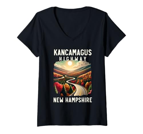 Damen Kancamagus Highway, malerisches Herbstlaub, Retro-Vintage-Geschenke T-Shirt mit V-Ausschnitt Damen Kancamagus Highway, malerisches Herbstlaub, Retro-Vintage-Geschenke T-Shirt mit V-Ausschnitt von Kancamagus Highway New Hampshire Gifts & Souvenirs