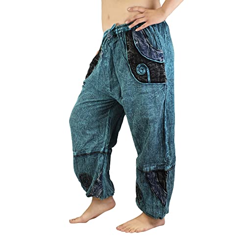 Kanchan Crafts Haremshose Aladin Pants Unisex Modell | mit hochwertigem Gummibund und Kordel | für dauerhaft bequemen Sitz | Handarbeit (Türkis) von Kanchan Crafts