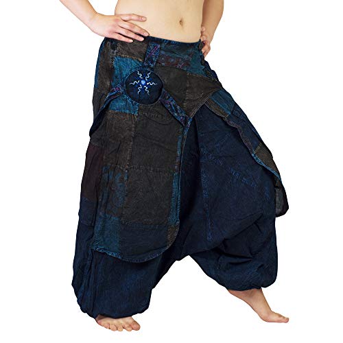 Haremshose Damen Patchwork Pumphose Sommerhose Yogahose Aladinhose Hosen Lang Baggy Bedruckt Harem Stil Elastischen Bund (Blau) von Kanchan Crafts