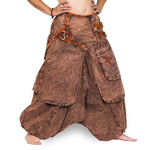 Kanchan Crafts Hippie Hose Pumphose Haremshose Boho Freizeithose Sommerhose Yogahose OM Unisex Damen und Herren (L/XL, Braun) von Kanchan Crafts