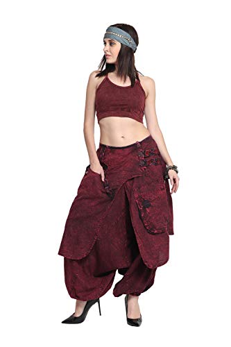 Kanchan Crafts Hippie Hose Pumphose Haremshose Boho Freizeithose Sommerhose Yogahose OM Unisex Damen und Herren (XL, Bordeux) von Kanchan Crafts