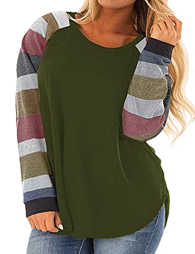 Kancystore Damen Plus Size Tops Color Block Raglan Langarm Shirts Casual Herbst Rundhals Sweatshirts, Grün (Army Green), 46 plus von Kancystore