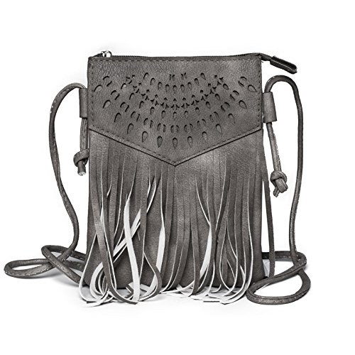 Kandharis Damen Umhängetasche Schultertasche Minibag Ethno CrossOver Tasche mit Fransen geometrischen CutOut Muster GB-13 Anthrazit Kandharis Damen Umhängetasche Schultertasche Minibag Ethno CrossOver Tasche mit Fransen geometrischen CutOut Muster GB-13 Anthrazit von Kandharis