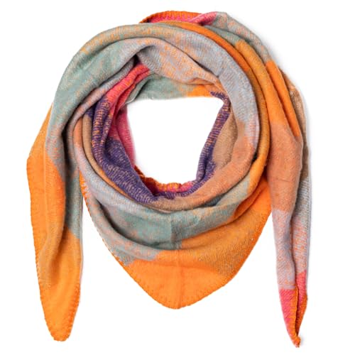 Kandharis Dreieckstuch Winterschal Schal Mehrfarbig Damen Kariert Karo WS-78 Orange von Kandharis