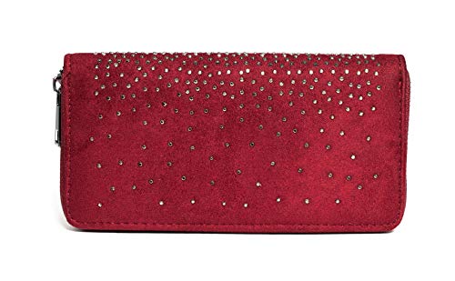 Kandharis Geldbörse Portemonnaie Strass-Nieten Strass Nieten Samt-Optik Damen Reißverschluss Rot von Kandharis