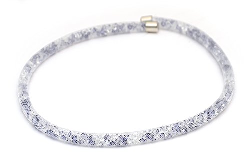Kandharis Kristall Halskette Elegante Strass Kette Collier mit Strassfüllung in Nylon-Netzschlauch - viele Farben HK-90 Weiß/Flieder von Kandharis