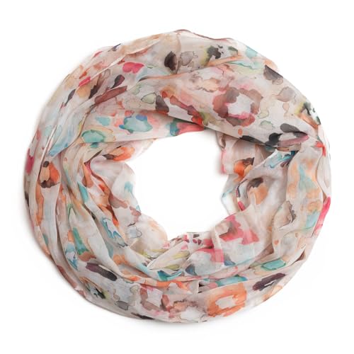 Kandharis Schal Loopschal Halstuch Schlauchschal mit Tupfen Aquarell Muster Mehrfarbig Bunt LS-TU242 Beige von Kandharis