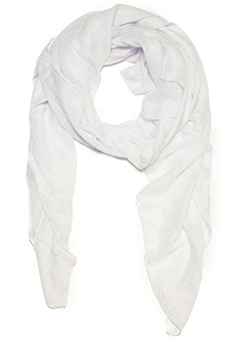 Kandharis leichter Sommerschal weiche Schal Halstuch Tuch für Damen XXL Einfarbig Pastelltöne Baumwolle Viskose WS-72 3- Weiss von Kandharis